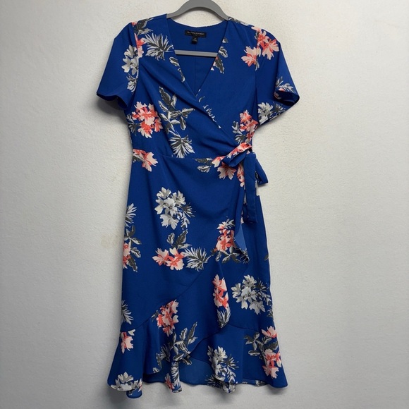 Banana Republic Wrap Midi Flounce Floral Dress 2P Petite Blue - Picture 1 of 8